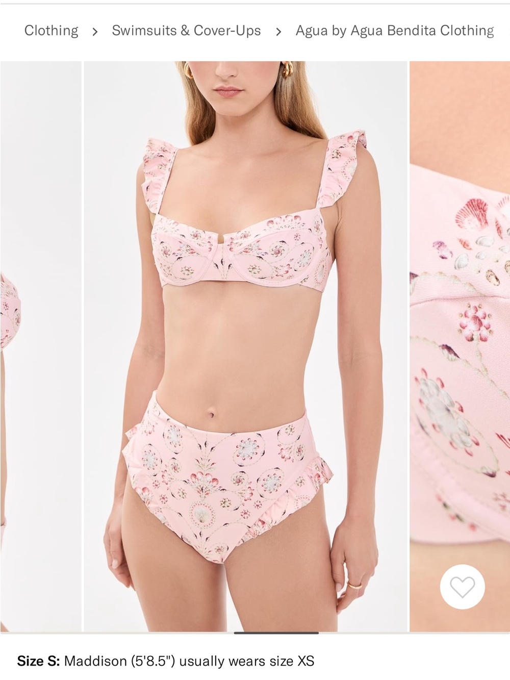 Agua by Agua Bendita Blush Floral Ruffle Bikini SET NWT